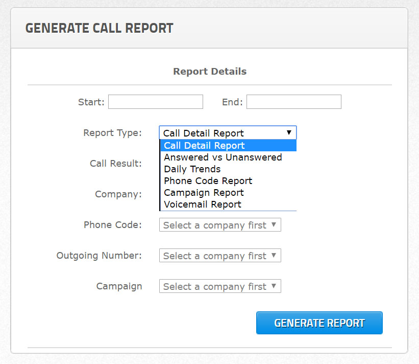 Generate Call Tracking Report